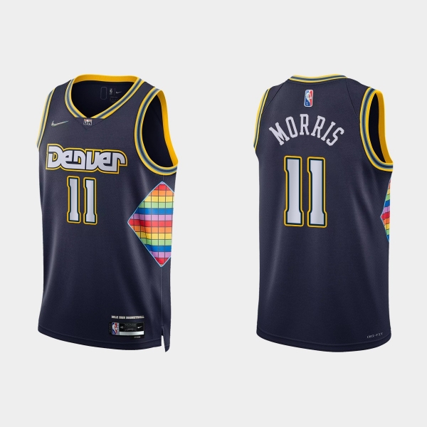 2021-22 Denver Nuggets No. 11 Monte Morris 75th Anniversary City Navy Jersey