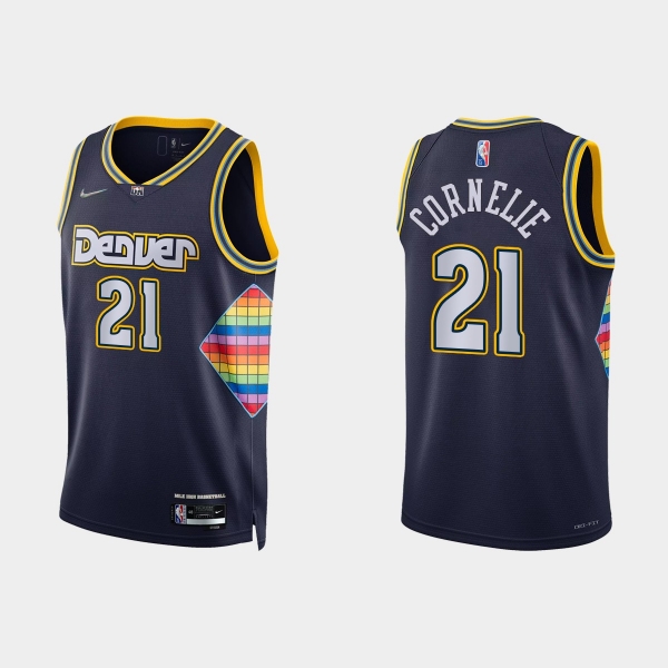 2021-22 Denver Nuggets No. 21 Petr Cornelie 75th Anniversary City Navy Jersey