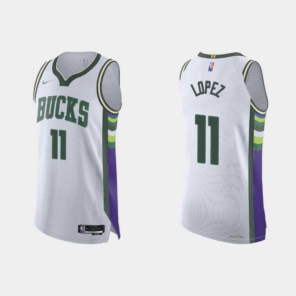 Milwaukee Bucks Brook Lopez #11 2021/22 75th Anniversary City White Authentic Jersey