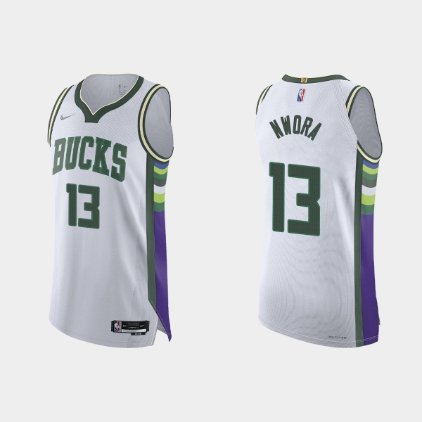 Milwaukee Bucks Jordan Nwora #13 2021/22 75th Anniversary City White Authentic Jersey