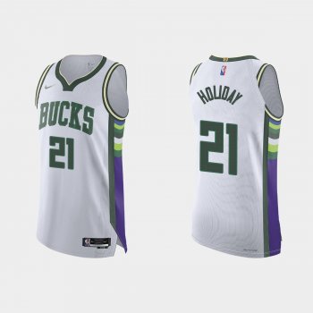 Milwaukee Bucks Jrue Holiday #21 2021/22 75th Anniversary City White Authentic Jersey