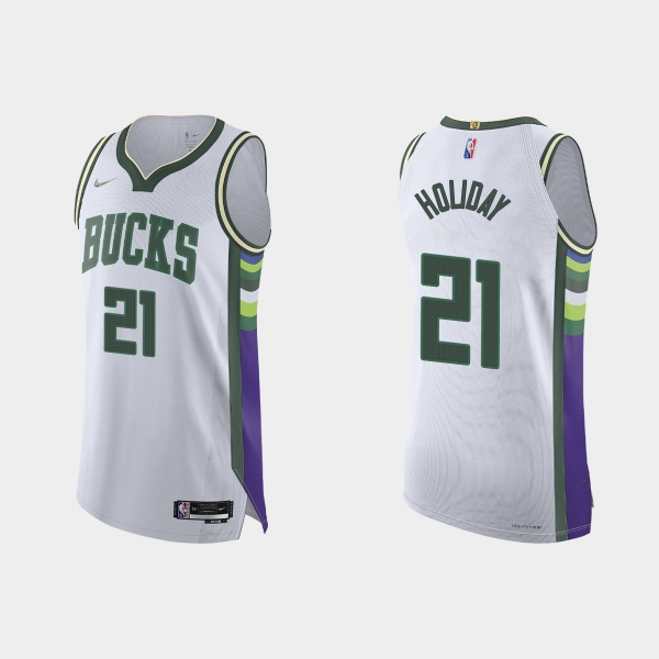 Milwaukee Bucks Jrue Holiday #21 2021/22 75th Anniversary City White Authentic Jersey