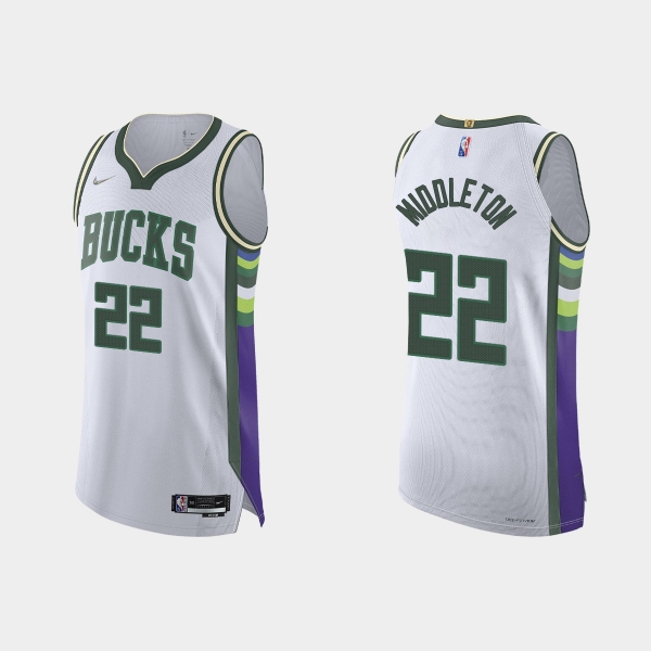 Milwaukee Bucks Khris Middleton #22 2021/22 75th Anniversary City White Authentic Jersey