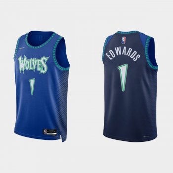 2021-22 Minnesota Timberwolves No.1 Anthony Edwards 75th Anniversary City Royal Jersey