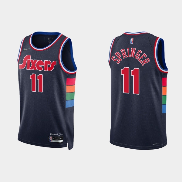 Philadelphia 76ers Jaden Springer #11 Nike 2021/22 75th Anniversary Diamond Navy Jersey City