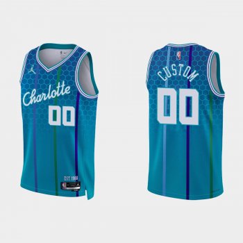 2021-22 Charlotte Hornets No.00 Custom 75th Anniversary City Blue Jersey