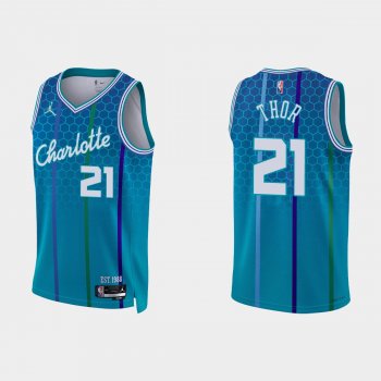 2021-22 Charlotte Hornets No.21 JT Thor 75th Anniversary City Blue Jersey