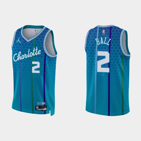 2021-22 Charlotte Hornets No.2 LaMelo Ball 75th Anniversary City Blue Jersey