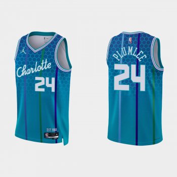 2021-22 Charlotte Hornets No.24 Mason Plumlee 75th Anniversary City Blue Jersey