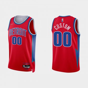 2021-22 Detroit Pistons No.00 Custom 75th Anniversary City Red Jersey