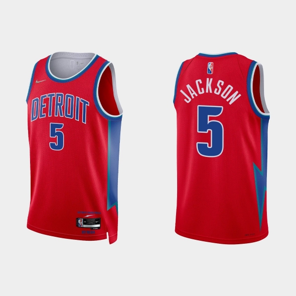 2021-22 Detroit Pistons No.5 Frank Jackson 75th Anniversary City Red Jersey