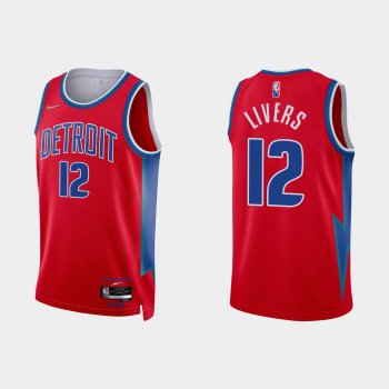 2021-22 Detroit Pistons No.12 Isaiah Livers 75th Anniversary City Red Jersey