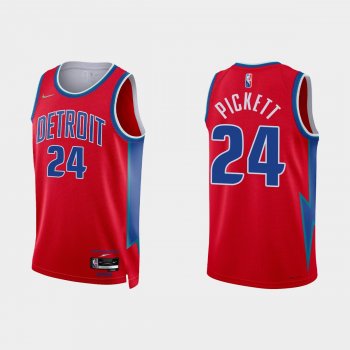 2021-22 Detroit Pistons No.24 Jamorko Pickett 75th Anniversary City Red Jersey