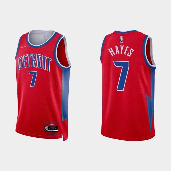 2021-22 Detroit Pistons No.7 Killian Hayes 75th Anniversary City Red Jersey