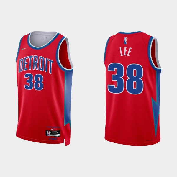 2021-22 Detroit Pistons No.38 Saben Lee 75th Anniversary City Red Jersey