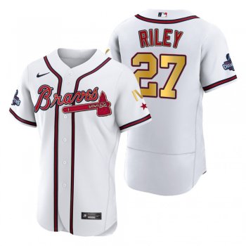 Atlanta Braves Austin Riley White 2022 Gold Program 4-Time World Series Champions Jersey