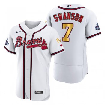 Atlanta Braves Dansby Swanson White 2022 Gold Program 4-Time World Series Champions Jersey