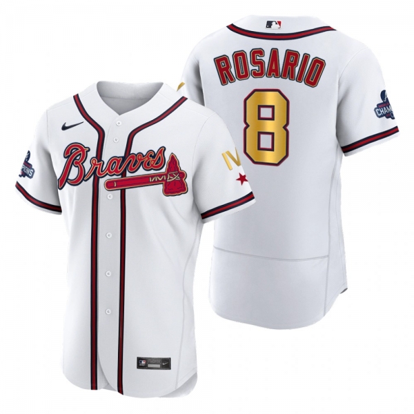 Atlanta Braves Eddie Rosario White 2022 Gold Program 4-Time World Series Champions Jersey