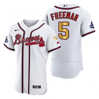 Atlanta Braves Freddie Freeman White 2022 Gold Program 4-Time World Series Champions Jersey