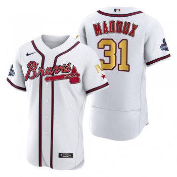 Atlanta Braves Greg Maddux White 2022 Gold Program 4-Time World Series Champions Jersey