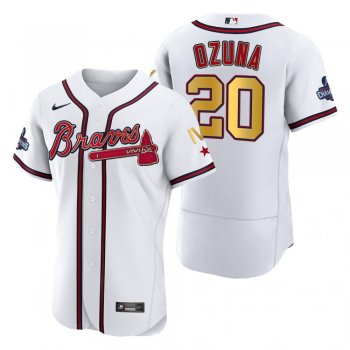 Atlanta Braves Marcell Ozuna White 2022 Gold Program 4-Time World Series Champions Jersey