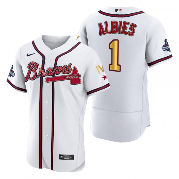 Atlanta Braves Ozzie Albies White 2022 Gold Program 4-Time World Series Champions Jersey