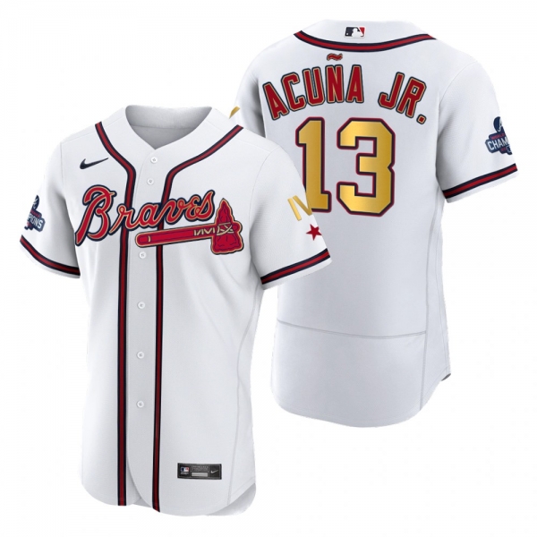 Atlanta Braves Ronald Acuna Jr. White 2022 Gold Program 4-Time World Series Champions Jersey