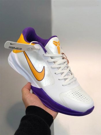 Nike Kobe 5 ’Lakers‘ White Purple Yellow 386429-102 For Sale