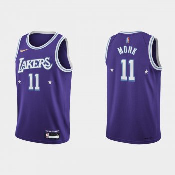 2021-22 Los Angeles Lakers No.11 Malik Monk City 75th Anniversary Purple Jersey