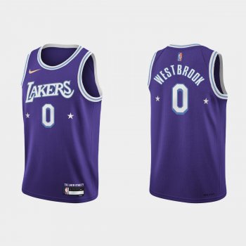 2021-22 Los Angeles Lakers No.0 Russell Westbrook City 75th Anniversary Purple Jersey