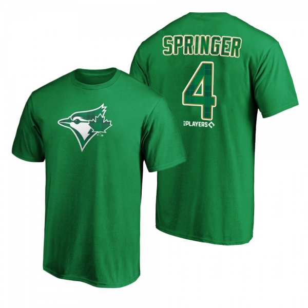 2021 St. Patrick's Day Toronto Blue Jays George Springer Green Emerald Plaid T-Shirt