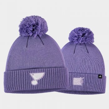 St. Louis Blues 2021 Hockey Fights Cancer Men Pom Purple Knit Hat