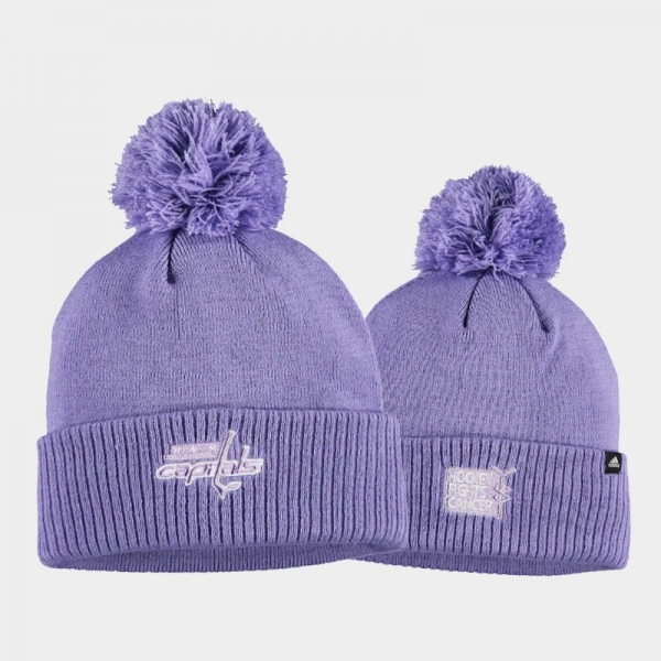 Washington Capitals 2021 Hockey Fights Cancer Men Pom Purple Knit Hat