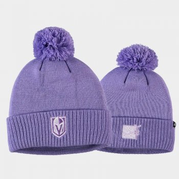 Vegas Golden Knights 2021 Hockey Fights Cancer Men Pom Purple Knit Hat