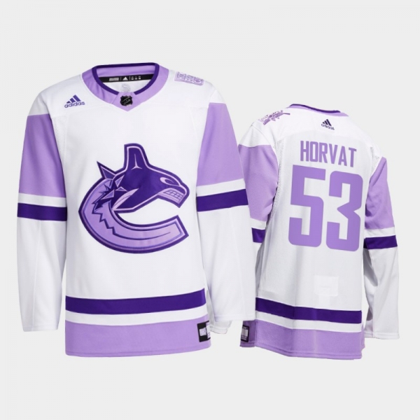 Bo Horvat #53 Vancouver Canucks 2021 HockeyFightsCancer White Special warm-up Jersey