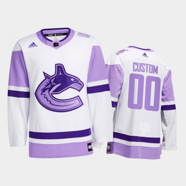 Custom #00 Vancouver Canucks 2021 HockeyFightsCancer White Special warm-up Jersey