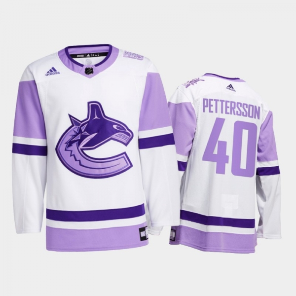 Elias Pettersson #40 Vancouver Canucks 2021 HockeyFightsCancer White Special warm-up Jersey