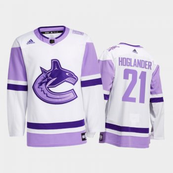 Nils Hoglander #21 Vancouver Canucks 2021 HockeyFightsCancer White Special warm-up Jersey