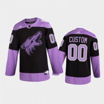 Men Arizona Coyotes Custom #00 2021 Hockey Fights Cancer Night Purple Jersey