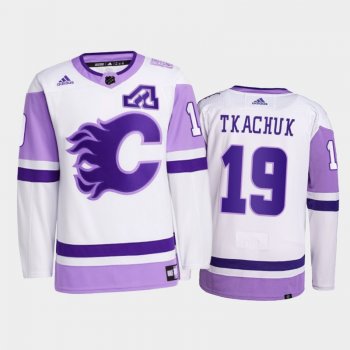 Matthew Tkachuk #19 Calgary Flames 2021 HockeyFightsCancer White Primegreen Jersey