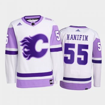 Noah Hanifin #55 Calgary Flames 2021 HockeyFightsCancer White Primegreen Jersey