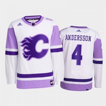 Rasmus Andersson #4 Calgary Flames 2021 HockeyFightsCancer White Primegreen Jersey