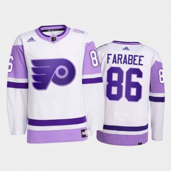 Joel Farabee #86 Philadelphia Flyers 2021 HockeyFightsCancer White Primegreen Jersey