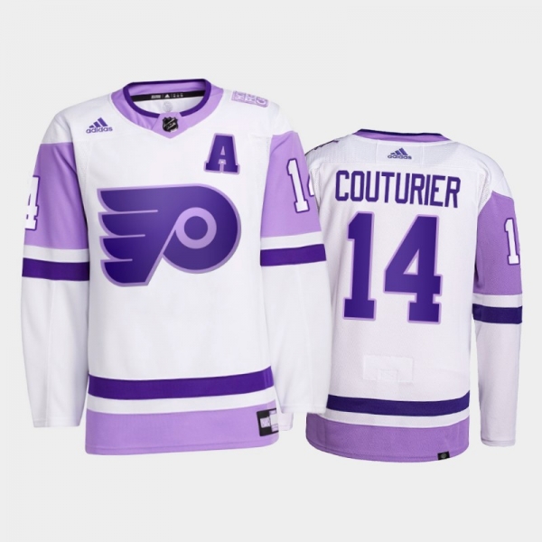 Sean Couturier #14 Philadelphia Flyers 2021 HockeyFightsCancer White Primegreen Jersey