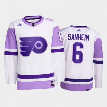 Travis Sanheim #6 Philadelphia Flyers 2021 HockeyFightsCancer White Primegreen Jersey