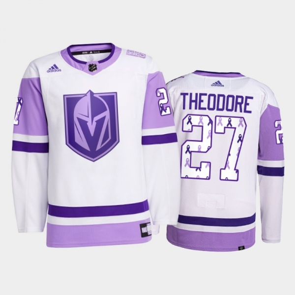 Vegas Golden Knights 2021 HockeyFightsCancer Shea Theodore White #27 Primegreen Jersey