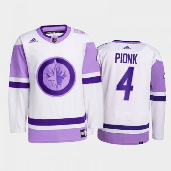 Neal Pionk #4 Winnipeg Jets 2021 HockeyFightsCancer White Primegreen Jersey