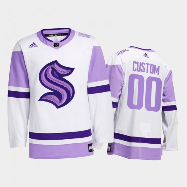 Custom #00 Seattle Kraken 2021 HockeyFightsCancer White Special Jersey