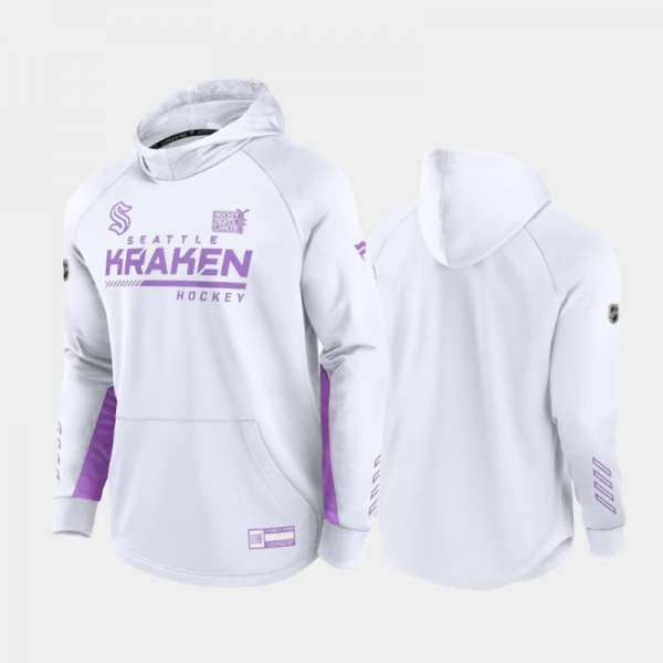 Seattle Kraken 2021 HockeyFightsCancer Men White Pullover Hoodie