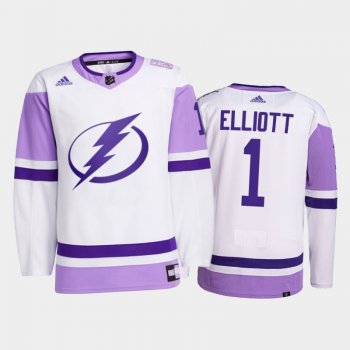 Tampa Bay Lightning 2021 HockeyFightsCancer Brian Elliott White #1 Primegreen Jersey